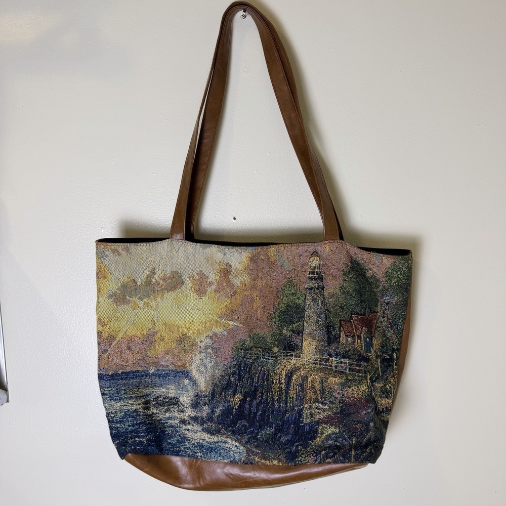 Thomas Kinkade Tapesry Tote Bag Handbag Lighthouse Gregg Gifts